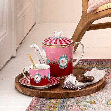 Pip Studio Love Birds Medallion Cup & Saucer - Red & Pink